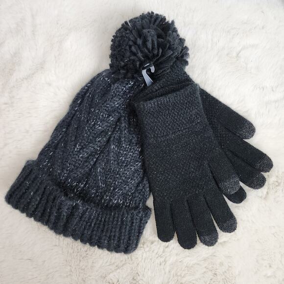 C&C California Black Silver Confetti Cable Knit Beanie Hat & Touch Gloves Set main image 4
